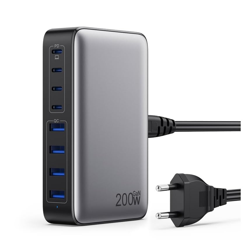 200W Caricatore USB C Multiplo, GaN III 8-Port 65W Laptop Caricabatterie PPS PD QC Alimentatore USB Multipla Stazione di Ricarica per MacBook Air/Pro Laptop iPhone Samsung SteamDeck