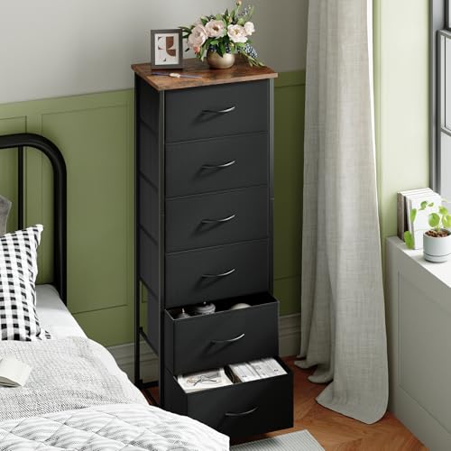 Somdot Tall Dresser for Bedroom, 6 Storage Drawes, Black Rustic Brown by Somdot - Used condition - Image 2