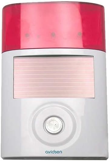 Avidsen 100113 Additional Solar Siren, front view showing the red top, solar panel, and central button.