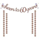 Glittery Rose Gold Cheers to 60 Years Banner for 60th Birthday Wedding Anniversary Party Decorations Supplies | Extra Rose Gold Glittery Circle Dots Garland