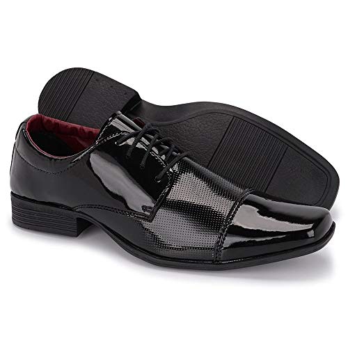 Sapato Social Masculino Estilo Italiano Couro Verniz 801 Cor:Preto;Tamanho:41
