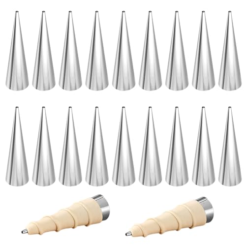 Rundago 20 Piezas Moldes De Cannoli De Acero Inoxidable 12.2 3.5cm, Tubos Cono De Cuerno De Crema Ideales Para Croissants, Pasteles Y Helados