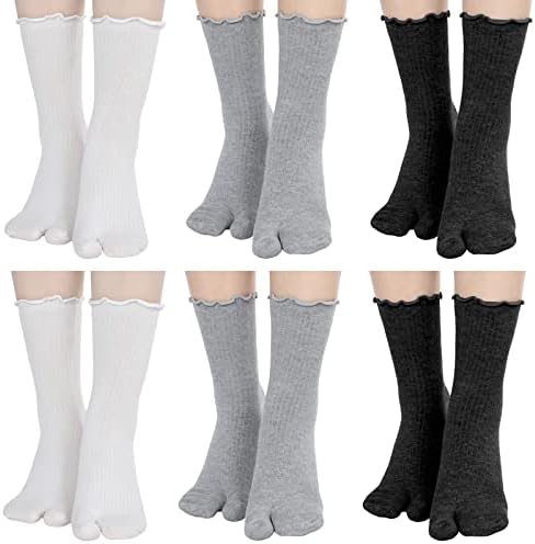6 Pairs Flip Flops Socks Tabi Split Toe Socks Ruffle Frilly Tabi Socks Elastic Cotton Sandal Socks for Men Women Girl Casual