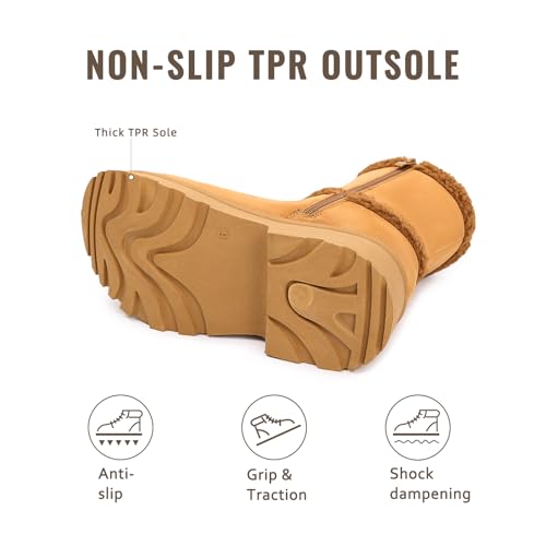 Womens Snow Boots with Zipper, Low Chunky Heel Mid-calf Slip On Boot Platform Riding Walking Outdoor Booties 5