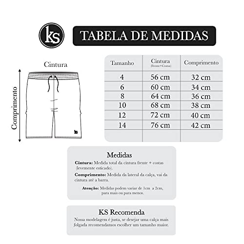 Bermuda Infantil Esporte KS Tactel Cós de Elástico 0307 COR:Preto;Tamanho:14