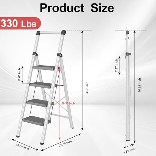 4 Step Ladder, DIAMONDFORGE Folding Step Stool with Wide Anti-Slip Pedal, Anti-Slip Feet and Handgrip, Sturdiest Steel Construction, Steel Ladder for Home, Black Grey by DIAMONDFORGE - Image 7