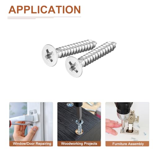 Image of DTGN 100Pcs #6x7 /8 inch Flat Head Wood Screws, 304 Stainless Steel Phillips Self Tapping Screws - Good for Woodworking, Furniture - Silver