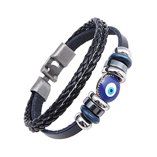 Punk Turkish Blue Evil Eye Necklace Bracelet Wristband Layer Weave Leather Maple Leaf Bangle Ethnic Jewelry for Women Men