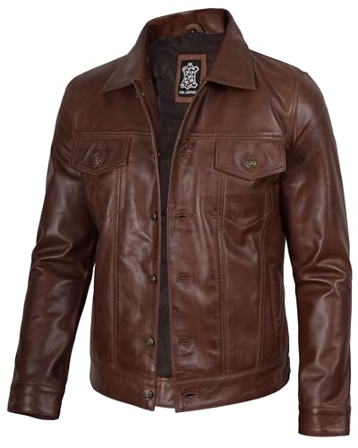 Image of Blingsoul Men's Leather Jacket - Real Full-Grain Lambskin Trucker Jacket for Men