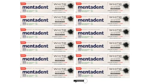 Mentadent White System - Dentifricio al carbone attivo, 75 ml, confezione da 12 pezzi