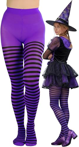 ToBeInStyle Girl’s Adorable Fun and Trendy Colorful Striped Comfy Tights - Black/Purple - 1-3T