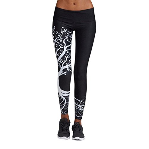 Mujer Pantalones Largos deportivos Patrón de árbol Leggings para Running, Yoga y Ejercicio LMMVP (M, Negro)