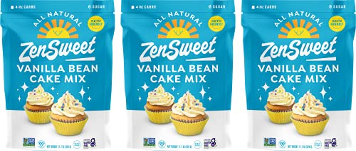 Zensweet Vanilla Bean Cake Mix - Vanilla Cake Mix With No Sugar Added - 11.7Oz, 3 Packs - Sugar-Free, Gluten Free, Grain Free, Vegan, Low Carb, Non-Gmo - With Monk Fruit Sweetener - Makes 12 Cupcakes #TOP27