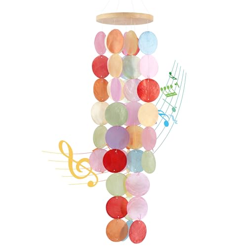 Wind Chimes for Outside - Handcrafted Light Colorful Capiz Shells Windchime