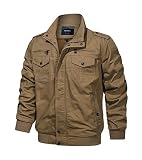 Anzerll Men's Cotton Lightweight Jacket Military Stand Collar Coat Casual Full Zipper Multi Pocket W