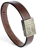 Hidden Secret Message Leather Bracelet Personalized with Custom Quote Date or Coordinates with Strong Hypoallergenic Magnetic Clasp