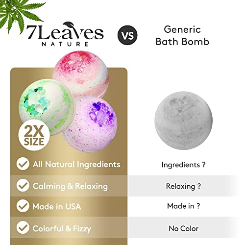 7Leaves Nature Hemp Bath Bombs For Women. 3-Pack Fizzy Bath Bomb Gift Set With English Rose, Lavender And Jasmine Essential Oils, Gift For Women Mother Christmas Birthday, 6Oz Each #TOP2
