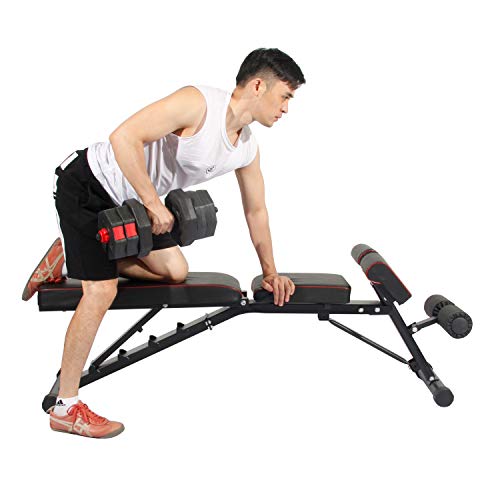 DlandHome Home Gym Adjustable Bench Sit Up Incline Exercise Dumbbell Bench Height Adjustable, Multi-Functional Strength Training Fitness Workout Station, PSBB004-N, upgrate