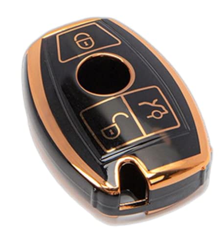 Image of TPU Car Key Cover Black & Golden Compatible for Mercedes C E S M CLS CLK G GL Class (Mercedes, 4 Button Remote Key)