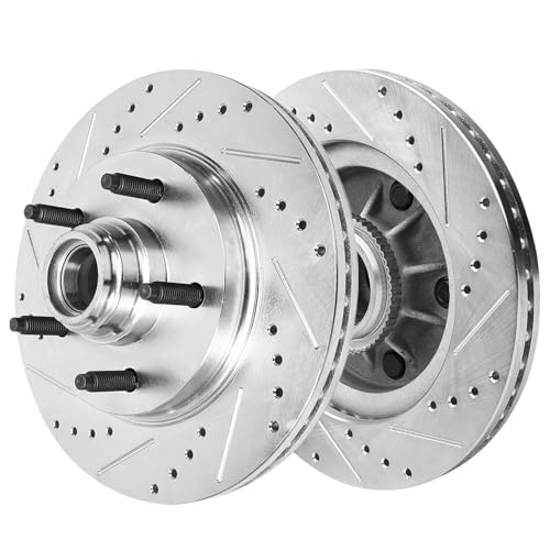 Image of Detroit Axle - 2WD Front Brake Kit for 2000-2003 Ford F-150 | 2001 2002 [5-Lug] Drilled & Slotted Disc Brake Rotors Ceramic Brake Pads Replacement