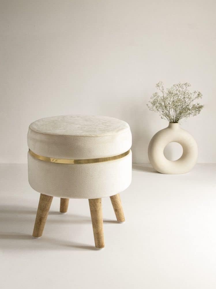 Pouffes Footstool, Pouf for Office Home Decoration & Dressing Table, Puffy Wooden Ottoman Stools, and Pouffes Sitting Stool for Living Room Cream-image-27