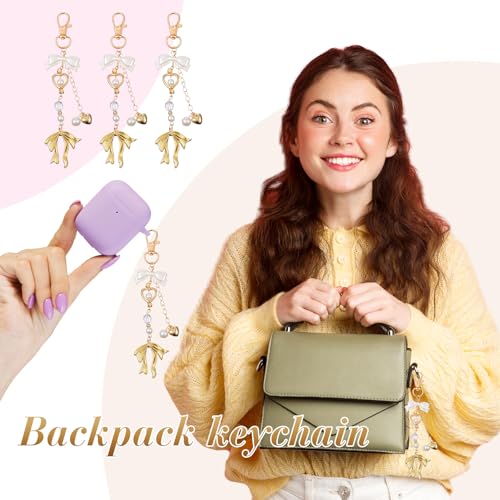 Ecation 20 Set Pearl Bow Keychain Party Favor Bulk Mother's Day Keyring Charm Accessories Present Kraft Tag Organza Bag for Guest Baptism Bridal Shower Graduation Wedding Party Gift(Gold, Novel Bow) by Ecation - Image 6