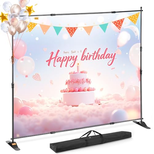 VEVOR Porte-Bannière 3 x 2,4 m Support Haute Qualité d'Affiche Panneau d'Affichage de Toile de Bannière Télescopique Réglable Portable pour Afficher Arrière Plan de Salon Foire d'Exposition Pubilicité