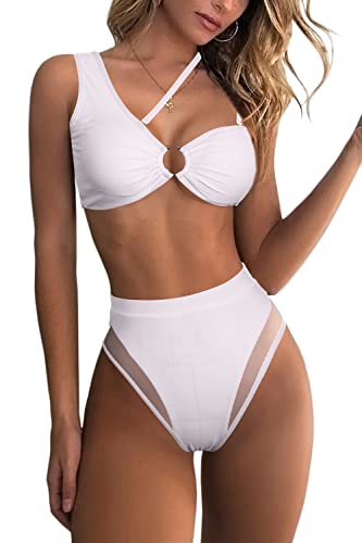 ESONLAR Women Sexy Bikini Set Strappy Cutout Ring Detail Ruched 2 Piece Swimwear Bathing Suit White M ESONLAR Women Sexy Bikini Set Strappy Cutout Ring Detail Ruched 2 Piece Swimwear Bathing Suit White M
