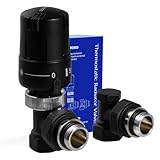 VANCOCO Kit Termostatico a Squadra Completo 1/2' con Valvola Detentore ad Angolo, Raccordo con Guarnizione...
