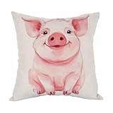 Moslion Pig Pillow Lovely Pink Pig Watercolor Cotton Linen Pillow Covers Square Pillow Cases for Men Women Boys Girls Kids Cushion Pillowcase Sofa Bedroom Livingroom 18