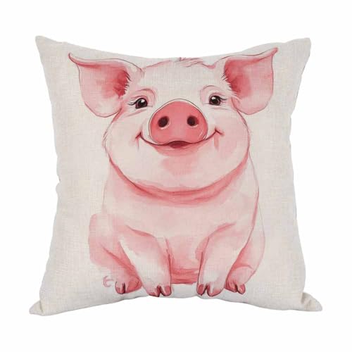 Moslion Pig Pillow Lovely Pink Pig Watercolor Cotton Linen Pillow Covers Square Pillow Cases for Men Women Boys Girls Cushion Pillowcase Sofa Bedroom Livingroom 18