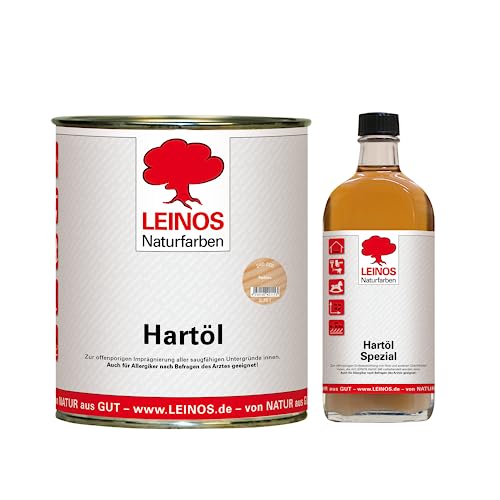 Leinos Naturfarben Aceite para madera de 750 ml en set con aceite duro especial 250 ml como acabado | Aceite incoloro para muebles para superficies muy exigentes | Sellado eficaz y protección duradera