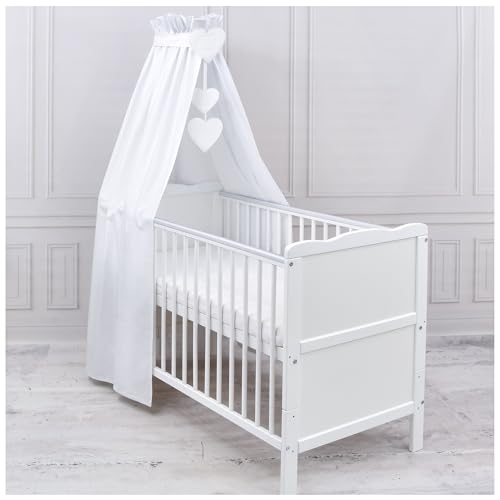 Generisch Baby Delux Babybett Himmel Betthimmel Baumwolle Baldachin für Babybett Kinderbett Wiege Stubenwagen Himmelstange Applikationen Herz Deko (Weiß, ohne Himmelstange)