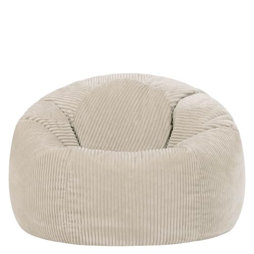 icon Kingston Cord Bean Bag, Beige, Large Adult Bean Bag Chair with Filling Included, Comfy Chair, Living Room Furniture, Bedroom Furniture