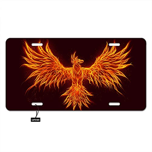 Lefolen Fire Bird Car Front License Plate Fantasy Animal Burning Fire Phoenix Rebirth Shining Flame Decorate License Plates Cover 6" X 12" Tag Novelty Vanity Metal Plate Covers Aluminum #TOP7