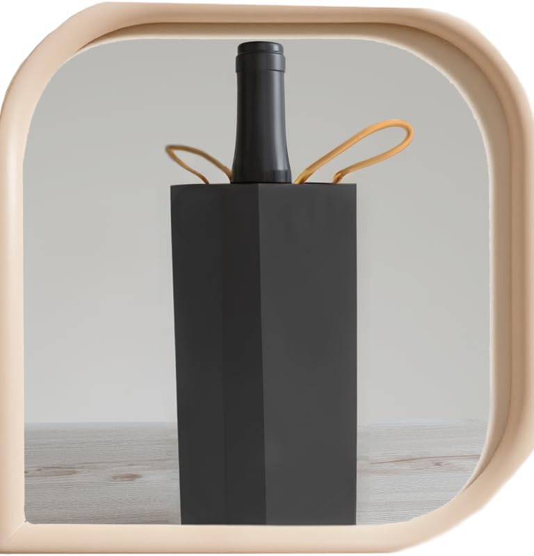 excvalues Kraft Paper Bags 5.6"x3.4"x13" 100Pcs Recyclable Bulk White Wine Bag Gift Tote Bottle Bag Retail Shopping Bags With Handles for Business Gift Wrap (Black)
