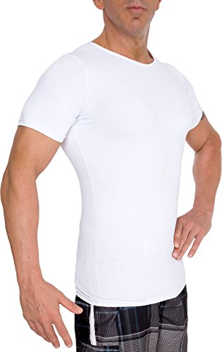 LISH Men's Slimming Light Compression Crew Neck Shirt - Short Sleeve Body Shaper T-Shirt for Weight Loss (White, XX-Large)