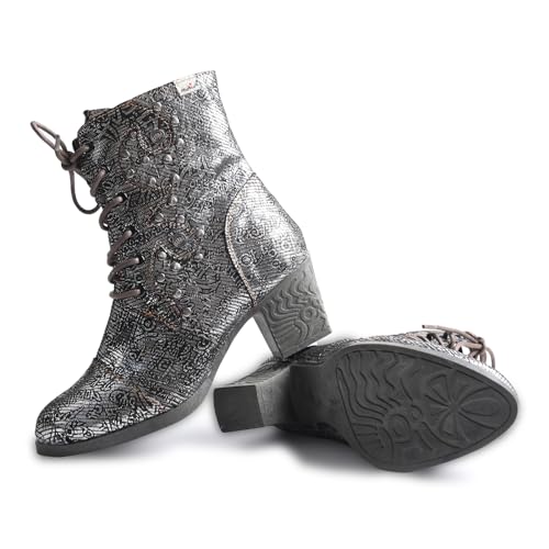 TMA EYES Abstract Studded Lace-up and Zipper Women's Leather Boots4