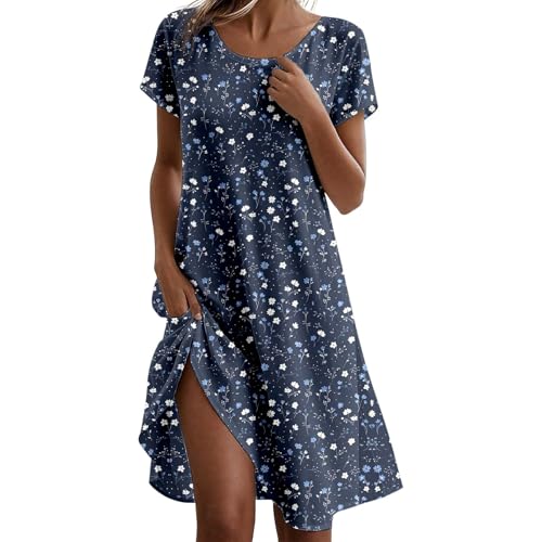 Vestido de verano para mujer, vestido informal para la comodidad diaria, perfecto para el hogar y favorecedor diseño de línea A con cuello redondo, estilo versátil para primavera, verano y otoño, azul