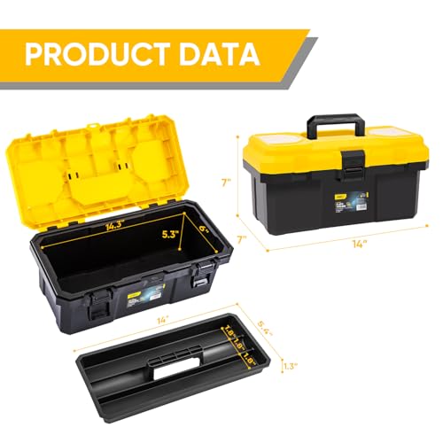 16 Inch Tool Box with Lock, 2-Layer Heavy-Duty Organizer with Removable Tray, Liftable Lid for Small Parts, 25lb Capacity & Carry Handle for Tools, Camping, Medical Supply Storage by deli - Used condition - Image 2