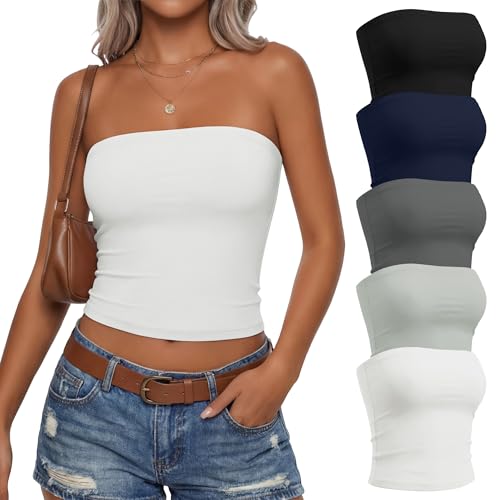Baggyfly 5 Pack Womens Tube Tops, 5-Color, Small