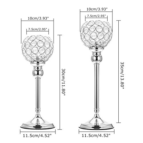 Manchda 2 Pack Silver Crystal Bowl Candle Holder For Dining Room Flange Decorative Centerpieces Modern House Decor For Anniversary Celebration(11.8" + 13.8") #TOP6
