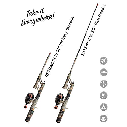 Steinhauser Realtree Edge Pocket Combo | 30" Light Action Fiberglass No Tangle Rod | Micro Spincast Reel w/ 4.1:1 Gear Ratio| Spinner Bait