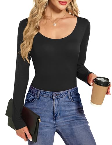 Amoretu Women's Scoop Neck Short/Long Sleeve Tees Cotton T Shirts Blouses Tops2