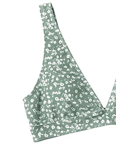 Floerns Women's High Waist Bikini Swimsuit Floral Print V Neck Bathing Suit Mint Green S #TOP2