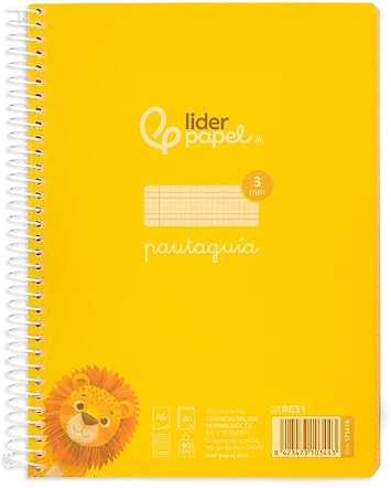 Liderpapel Spiral Notebook, DIN A5 PAUTAGUIA Plastic Cover 80 H 90 g with Ruled 3 mm Yellow Margin