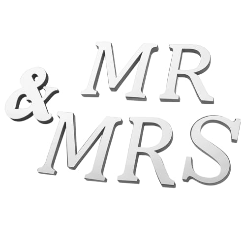 SOIMISS 1 Juego Pegatizas De Pared De Decoración De Bodas Espejo Decorativo Pegatinas Signo De Señor y Señora Cartel De Acrílico Pegatinas Decoración De La Pared Del Espejo 3d Eva Silver