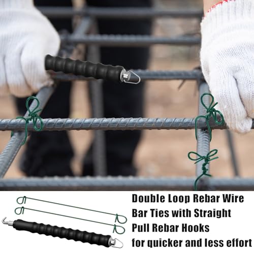 Cunno 1001 Pcs Double Loop Rebar Wire Bar Ties 6 Inch 16 Gauge Rebar Wire with Automatic Twister Tying Tool for Securing(Green)