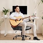 Sweetcrispy Ergonomic Computer Gaming Office Chair, Heavy Duty Task Desk Swivel Rolling Chairs with Wheels, Flip-up Arms, Adjustable Height, PU Leather, Black - Image 2