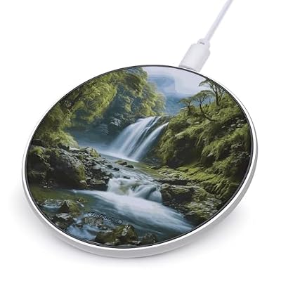 Waterfall Landscape Painting Wireless Charger 10W Fast Charging Pad Anti-Slip Qi Certified Wireless Charging Pad Charging Station Portable Phone Charger for All Wireless Charging Smartphone